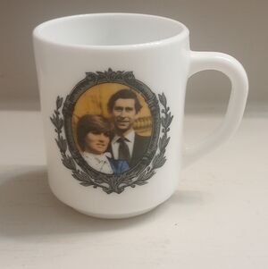 Prince Charles And Princess Diana Vintage Collectible Milk Glass Mug